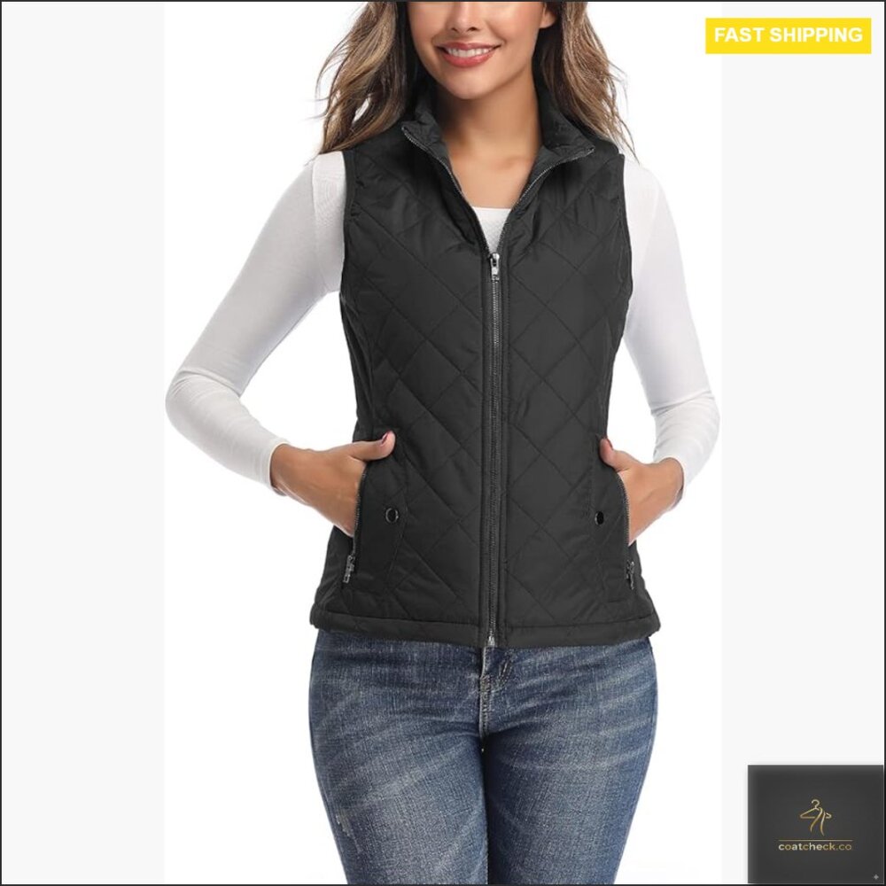 Quilted Zip Vest Stand Collar Lightweight Fitted Padded Activewear Chic